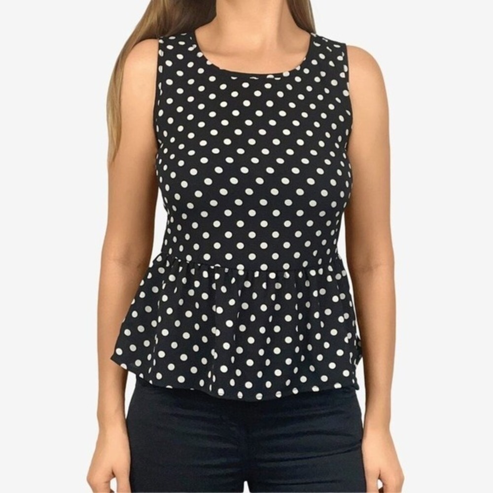 Como Vintage Polka Dot Top Size S Black White Peplum‎ Retro Classic Summer